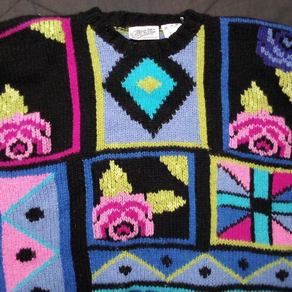 Vintage Nordstrom Brass Plum Abstract Geometric Crewneck Sweater